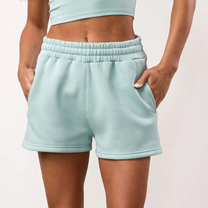 Wholesale Custom Logo Button Quick Dry Breathable Women's High Waist 100% Cotton Fleece Stylish Active Wear Shorts High Quality - Product Image 3