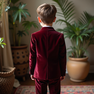Costume de smoking bordeaux 3 pièces pour garçons |   Blazer, gilet et pantalon formels |   Costume de mariage pour enfants |   Tenue de fête pour porte-anneau - Product Image 3