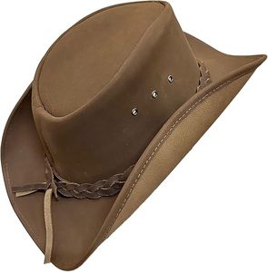 Unisex Brown Leather Cowboy <b>Hat</b> Adjustable <b>Band</b> Outdoor Casual Adult Spring Summer Style 2026 - Product Image 5