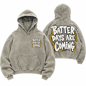Sweat à capuche délavé unisexe surdimensionné en coton gris French Terry, décontracté, hiver, avec poche imprimée, respirant – Collection Batter Days Are Coming - Product Image 1
