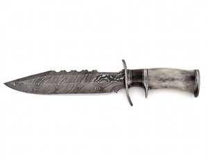 Outil utilitaire artisanal en acier Damas avec manche en os de chameau et accentuations en corne - Product Image 3