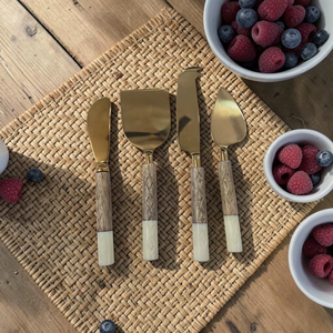 Luxury Brass Cheese <b>Knife</b> Set with Wood and <b>Bone</b> <b>Handles</b> for Gourmet Food Serving - Product Image 5