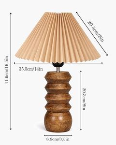 Lámpara de Mesa Totem de Madera Hecha a Mano con Pantalla de Tela Plegada, Lámpara de Noche Moderna para Dormitorio, Decoración para el Hogar y Hoteles - Product Image 1