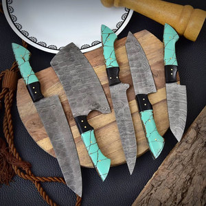 Damascus Steel Chef Knife Set with Leather Cover Premium <b>Kitchen</b> Knife Collection for Restaurant <b>Kitchen</b> and Home Cooking - Product Image 4