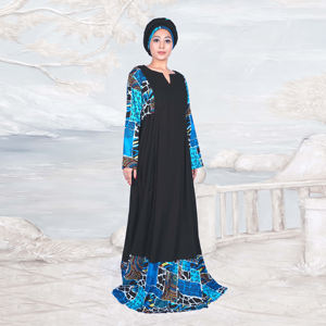 Vestido Maxi de Rayón con Paneles en Contraste, Moda Musulmana Modesta, Manga Larga, Elegante, Estilo Dubái, Kaftán, Atuendo Diario para Eid - Product Image 4