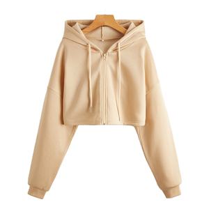 เสื้อครอปแบบมีซิปรูดมีฮู้ดเสื้อผ้าผู้หญิงผ้าฝ้ายขนแกะเทอร์รี่ทรงหลวมหนาขนาดใหญ่ระบายอากาศได้ดี - Product Image 1