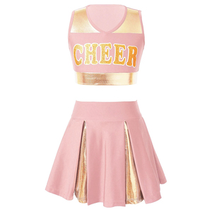 Ensemble d'uniformes de cheerleading rose doré avec imprimé pailleté pour enfants - Product Image 1