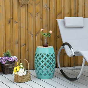 12-Inch Blue Patio <b>Round</b> Side <b>Table</b> Outdoor Footstool <b>Garden</b> Mosaic Accent <b>Table</b> Plant Stand - Product Image 2