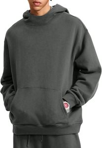 Sweat-shirt à capuche pour homme, couleur unie, en molleton, coupe décontractée et ample, pour l'automne, avec poche verte, en coton tricoté - Product Image 5