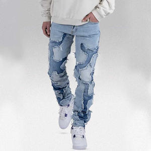 OEM Custom Distressed Wash <b>Jeans</b> Thin Stack Torch Pants with Wide Leg Mid Waist Straight Style Colored Denim Wear OEM ODM - Product Image 2