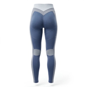 Leggings de sport pour femme, taille haute, longueur intégrale, sans couture, en polyamide tricoté fin, bleu-gris, extensible, respirant, compressif - Product Image 5