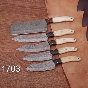 Handmade Damascus Steel <b>Knife</b> <b>Set</b> 5 PCS Custom Chef & Kitchen <b>Knives</b> Bone Handle Full Tang Razor <b>Sharp</b> Kitchen & Camping <b>Knives</b> - Product Image 1