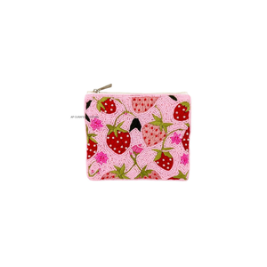 Pochette à monnaie en perles motif fraise, broderie artisanale personnalisée, lavable, sac de luxe tendance en perles de rocaille, pochette cadeau en gros, sac fourre-tout - Product Image 1