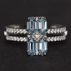 แหวนอะความารีนธรรมชาติ แหวนพลอยสีน้ำเงิน แหวนหมั้น แหวนประจำเดือนมีนาคม เครื่องประดับออกแบบตามสั่ง - Product Image 1