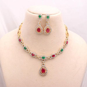 High Quality Emerald Ruby CZ Necklace Set Brass 22K Gold Plated Bridal Jewelry Bulk Order Gift for Her - Product Image 3
