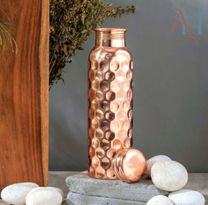Eye-catching copper <b>bottle</b> styled with a <b>warm</b>, geometric earthy-toned mosaic tile pattern. Available at wholesale prices. - Product Image 4