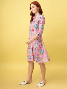 Vestido Midi Casual de Moda para Mujer con Cuello Vuelto, Lazos de Colores Mezclados en la Cintura, Dobladillo Asimétrico y Color Liso Natural - ¡Mejor Precio! - Product Image 3