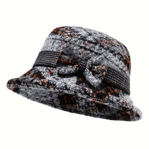 Sombrero de Pescador para Mujer, Personalizado al por Mayor, de Sherpa, Terciopelo, Tweed, a Cuadros, Gorra Panamá, Gorro de Invierno de Moda, Vintage, de Alta Calidad, con Diseño de Pata de Gallo - Product Image 2