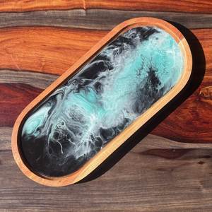 Premium Epoxy Resin And Acacia Wooden <b>Tray</b> For Kitchen Serving Coffee <b>Breakfast</b> And Snacks Display - Product Image 1