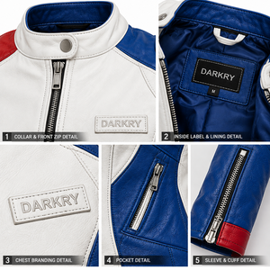 เสื้อแจ็คเก็ตหนังแท้สำหรับผู้หญิง สีดำ ขาว น้ำเงิน แดง สำหรับขี่มอเตอร์ไซค์ แข่งรถ ขี่มอเตอร์ครอส เสื้อผ้ากีฬา เสื้อคลุม - Product Image 6
