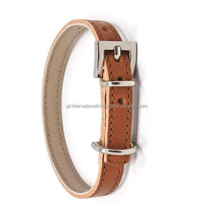 Collar de perro de cuero acolchado de costura duradera de alta resistencia y comodidad adicional con hebilla de latón niquelado de lujo D Ring & loop - Product Image 1