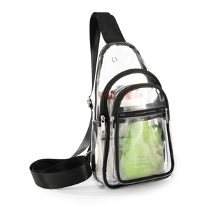 Custom Transparent <b>Clear</b> PVC Waterproof Fashion Zipper Sling Crossbody <b>Bag</b> for Unisex Black Casual Women Handbags 1-1.9L - Product Image 2
