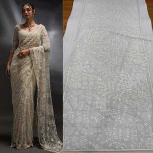 Sari indien élégant, dernière collection, de créateur, qualité supérieure, en mono-voile avec broderie de sequins, style Bollywood, pour mariage, fête estivale, cérémonie. - Product Image 3