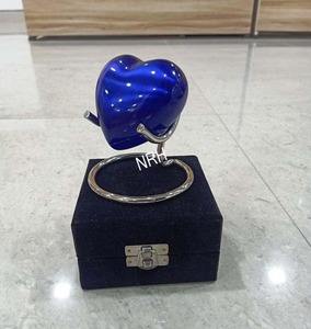 Blue Gray Ceramic With Silver Heart Accent Adult <b>Memorial</b> <b>Keepsake</b> Custom Design Heart Shaped Cremation Urn For Human Ashes - Product Image 4