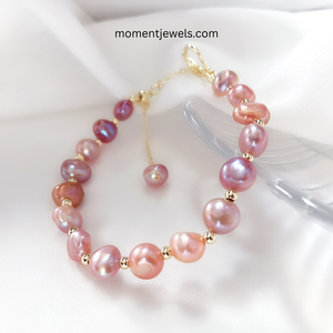 Handmade Freshwater Pearl <b>Bracelet</b> Baroque Style Natural Pink Lavender Pearl <b>Bracelets</b> Luxury Simple Style Women Fine Pearl - Product Image 2