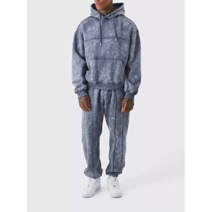 Ensemble de survêtement délavé à l'acide pour homme de haute qualité, fabriqué en usine, comprenant un sweat à capuche et un pantalon de jogging en coton, idéal pour le sport et le streetwear décontracté – Fabricant - Product Image 1