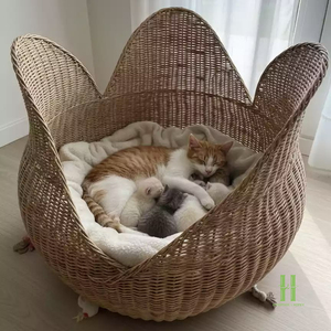 Cama para Gatos de Ratán Natural, Ecológica, Hecha a Mano, Muebles para Mascotas, Cueva Acogedora para Gatos, para Uso en Interiores, MÁS VENDIDO - Product Image 1