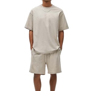Conjunto de Camiseta y Pantalones Cortos de Punto Casual para Hombre, Cuello Redondo, Color Sólido, Ropa de Verano, 100% Algodón - Product Image 5