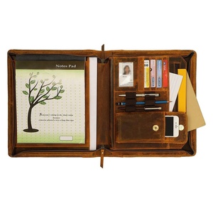 Portefeuille en cuir durable en gros, dossier en cuir facile à transporter avec fermeture à glissière pour porte-documents de voyage - Product Image 5