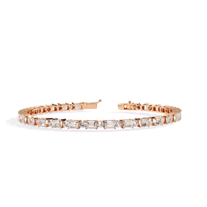 Pulsera de tenis con diamantes cultivados en laboratorio de corte redondo esmeralda, en oro macizo de 18K, con diseño de líneas alternadas y cierre tipo East West, para mujer, joyería fina. - Product Image 5