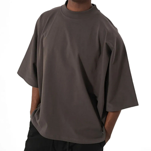 Custom Logo Design Heavyweight Oversize T-shirt Thick Women Front Plain Mock Neck Short Sleeve Streetwear - Product Image 1