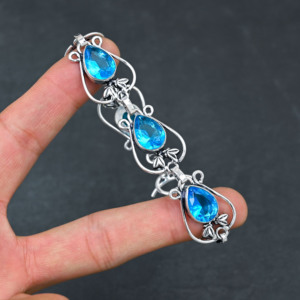 Collier en argent sterling de 18 pouces avec topaze bleue créée en laboratoire, forme poire, perle d'eau douce, bijoux de luxe, cadeau de mariage pour femme - Product Image 2