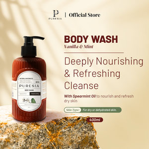 Gel Douche Puresia Vanille Menthe 400ml Nourrissant en Profondeur Peaux Sensibles Certifié BPOM Certifié Halal Hydratant pour Femmes - Product Image 1