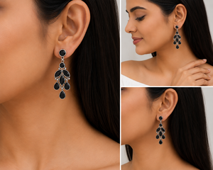 Direct Factory Oxidized Antique Silver Zircon Green Onyx Drop Earrings Cute Boho Handmade Women's Jewelry Wholesale - Product Image 2