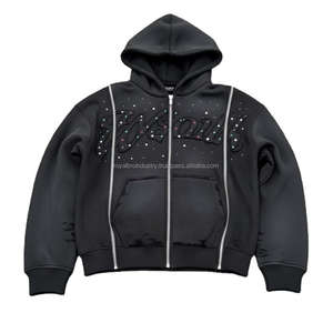 Sudadera con Capucha Personalizada con Bordado, 500 GSM, 100% Algodón, Felpa, Pedrería, Lavado Ácido, Cierre de Cremallera, Estilo Vintage para Hombre, Apliques, Ecológica y Transpirable - Product Image 6