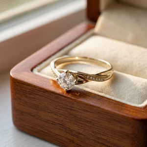 Anillo de Compromiso Clásico de Oro Sólido de 14K con Moissanita, Corte Brillante Redondo, Engaste de Garras, Acentos Laterales Pavé para Mujer - Product Image 4