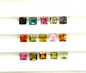 Tourmaline naturelle multicolore, taille carrée 5 mm, facettée, calibrée, pour la fabrication de boucles d'oreilles, vente en gros, approvisionnement en pierres de tourmaline en vrac - Product Image 4