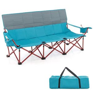 Three-Person Folding <b>Camping</b> Chair with Cotton Padding and <b>Storage</b> Bag Featuring 2 Cup Holders - Product Image 1