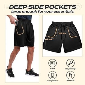 Men's Dark 5-Inch Quick Dry <b>Athletic</b> Shorts Woven Breathable Fabric Mid Elastic Waist Drawstring Closure Sporty Style Pockets - Product Image 3
