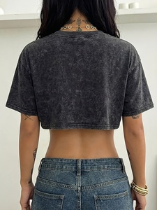 Women Crop Top T-Shirt Solid Casual Loose Fit Crew Neck Short Sleeve Drop Shoulder 100% Cotton Jersey Breathable Quick Dry All - Product Image 2