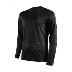 Men's Long Sleeve O-Neck T-<b>Shirt</b> Solid Color Quick Dry Knitted <b>100</b>% <b>Polyester</b> Breathable Casual Wear Regular Fit - Product Image 3