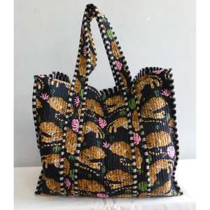 Bolsa de Mano de Algodón con Estampado Animal de SR Exports, Bolsa de Compras Reutilizable con Cierre de Cremallera Hecha a Mano, Bolsa de Hombro Estilo Boho India de Rajasthan - Product Image 2