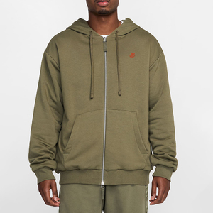 Sudadera con capucha verde oliva para hombre, corte regular, forro polar de algodón, informal, con logo bordado y bolsillo frontal - Product Image 1