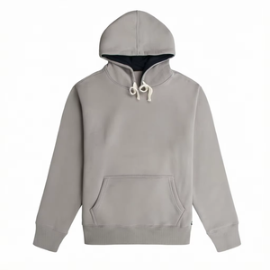 Sweat-shirt à capuche gris pour homme, 100% coton molletonné, coupe classique, pull décontracté avec poche avant, vêtement d'automne - Product Image 2