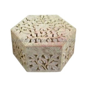 Exclusive <b>Hexagon</b> Shape Soapstone Carved Luxurious Jewelry <b>Boxes</b> in Cheapest Price 10 X 10 cm Soapstone <b>Gift</b> <b>Boxes</b> - Product Image 2