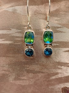 Pendientes de Cristal Verde Caribeño con Cuarzo Arcoíris, Elegantes Pendientes de Plata con Piedras Preciosas, Regalo de Joyería para Mujer - Product Image 4